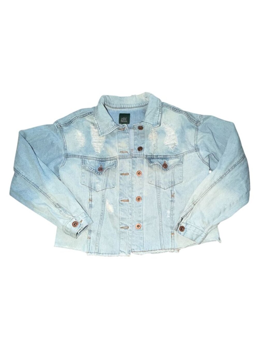 Wild Fable Light Wash Distressed Denim Trucker Jacket-Blue-M